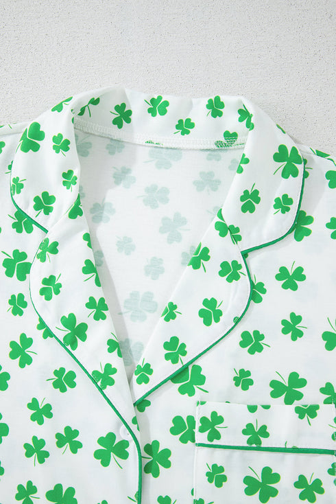 Shamrock Print Short Sleeve Ruffled Hem Pajama Set