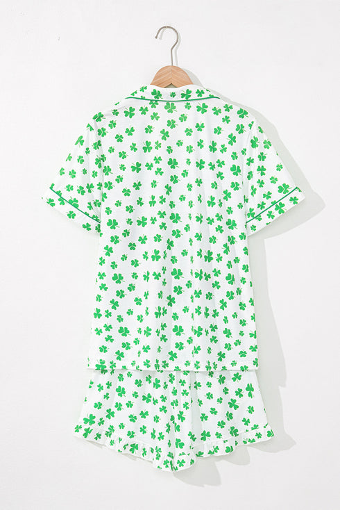Shamrock Print Short Sleeve Ruffled Hem Pajama Set