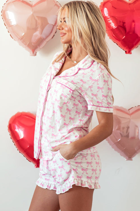 Shamrock Print Short Sleeve Ruffled Hem Pajama Set