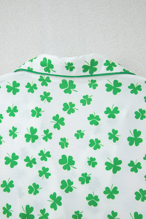 Shamrock Print Short Sleeve Ruffled Hem Pajama Set