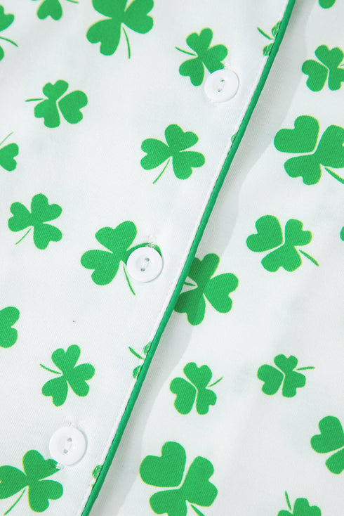 Shamrock Print Short Sleeve Ruffled Hem Pajama Set