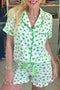 Shamrock Print Short Sleeve Ruffled Hem Pajama Set