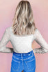Sheer Bow Flocked Mesh Crewneck Long Sleeve Top
