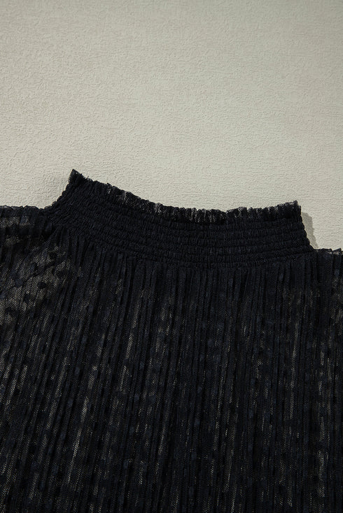 Sheer Dotted Lace Mock Neck Long Sleeve Blouse