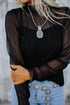 Sheer Dotted Lace Mock Neck Long Sleeve Blouse