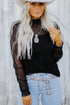 Sheer Dotted Lace Mock Neck Long Sleeve Blouse