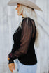 Sheer Dotted Lace Mock Neck Long Sleeve Blouse