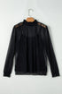 Sheer Dotted Lace Mock Neck Long Sleeve Blouse
