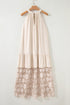 Sheer Floral Lace Hem Patchwork Halter Maxi Dress