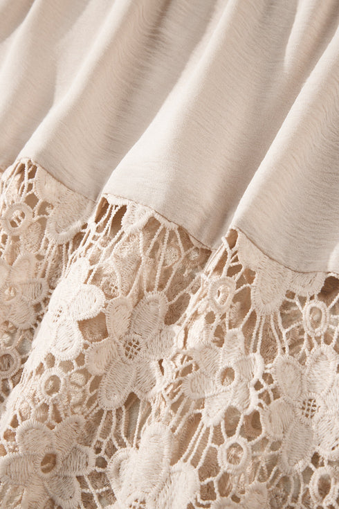 Sheer Floral Lace Hem Patchwork Halter Maxi Dress