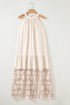 Sheer Floral Lace Hem Patchwork Halter Maxi Dress