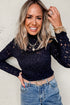 Sheer Floral Lace Long Sleeve Mock Neck Top