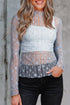Sheer Floral Lace Long Sleeve Slim Fit Top