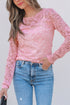 Sheer Floral Lace Long Sleeve V Neck Top