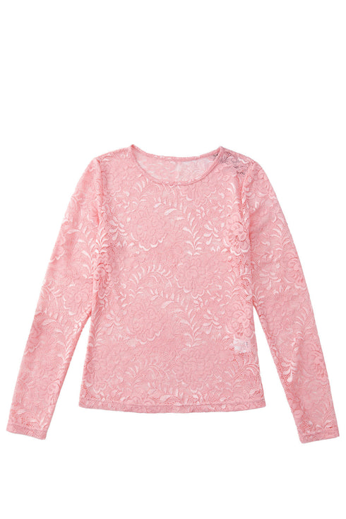 Sheer Floral Lace Long Sleeve V Neck Top