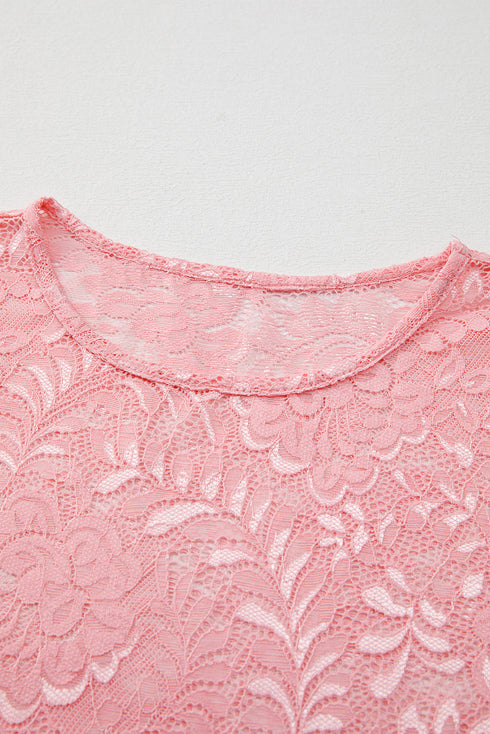 Sheer Floral Lace Long Sleeve V Neck Top