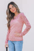 Sheer Floral Lace Long Sleeve V Neck Top