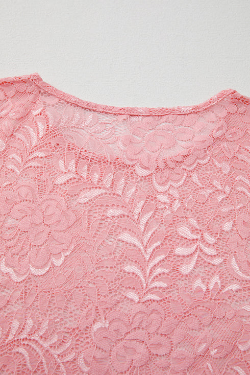 Sheer Floral Lace Long Sleeve V Neck Top