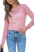 Sheer Floral Lace Long Sleeve V Neck Top