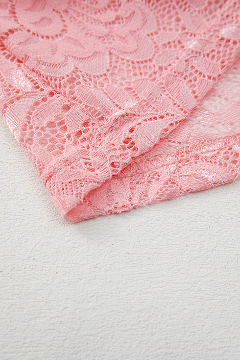 Sheer Floral Lace Long Sleeve V Neck Top