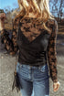 Sheer Floral Lace Mock Neck Long Sleeve Top
