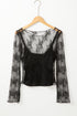 Sheer Floral Lace Mock Neck Long Sleeve Top