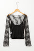 Sheer Floral Lace Mock Neck Long Sleeve Top