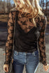 Sheer Floral Lace Mock Neck Long Sleeve Top
