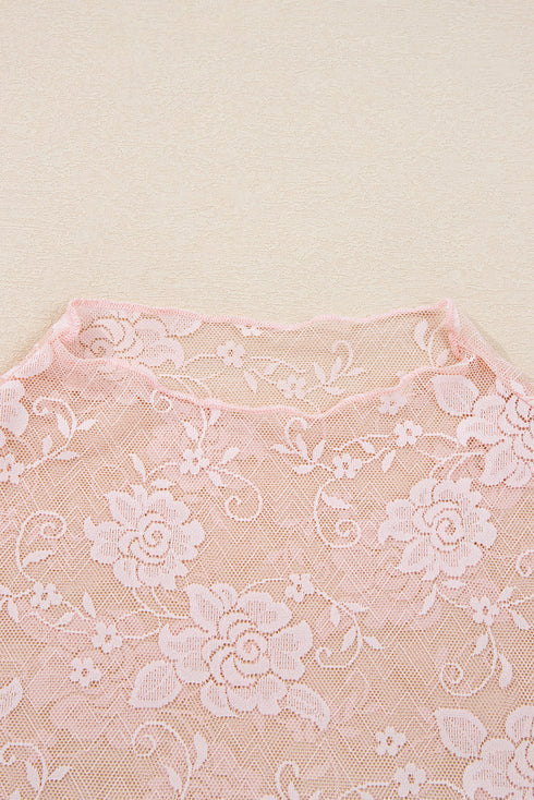Sheer Floral Lace Mock Neck Long Sleeve Top