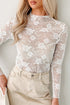 Sheer Floral Lace Mock Neck Long Sleeve Top
