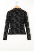 Sheer Floral Lace Mock Neck Long Sleeve Top