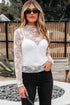 Sheer Floral Lace Mock Neck Long Sleeve Top