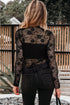 Sheer Floral Lace Mock Neck Long Sleeve Top