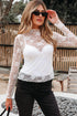 Sheer Floral Lace Mock Neck Long Sleeve Top