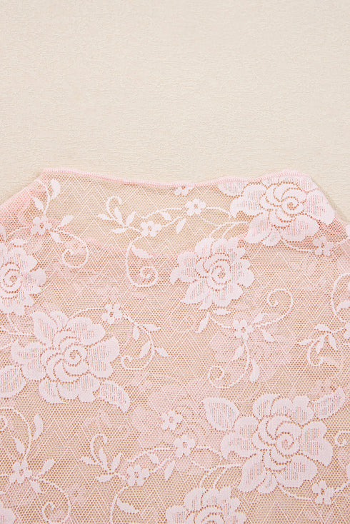 Sheer Floral Lace Mock Neck Long Sleeve Top