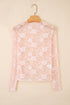 Sheer Floral Lace Mock Neck Long Sleeve Top