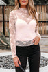 Sheer Floral Lace Mock Neck Long Sleeve Top