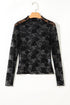 Sheer Floral Lace Mock Neck Long Sleeve Top