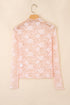 Sheer Floral Lace Mock Neck Long Sleeve Top