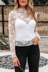 Sheer Floral Lace Mock Neck Long Sleeve Top