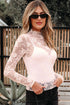 Sheer Floral Lace Mock Neck Long Sleeve Top