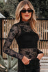 Sheer Floral Lace Mock Neck Long Sleeve Top