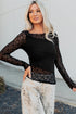 Sheer Floral Lace Panel Asymmetric Patchwork Long Sleeve Top