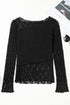 Sheer Floral Lace Panel Asymmetric Patchwork Long Sleeve Top
