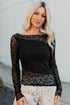 Sheer Floral Lace Panel Asymmetric Patchwork Long Sleeve Top