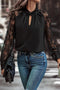 Sheer Floral Lace Raglan Sleeve Elegant Keyhole Blouse