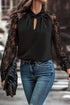 Sheer Floral Lace Raglan Sleeve Elegant Keyhole Blouse