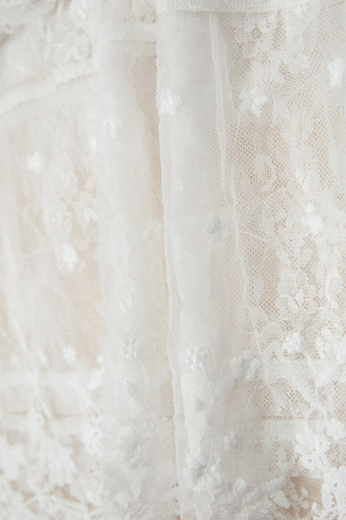 Sheer Floral Lace Ruffle Tiered Long Sleeve Blouse