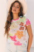 Sheer Floral Mesh Lettuce Edge Cropped Top
