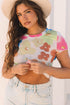 Sheer Floral Mesh Lettuce Edge Cropped Top